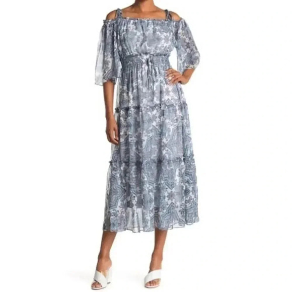{Taylor} Blue Paisley Print Boho Maxi Dress - Size 2 - Picture 1 of 17